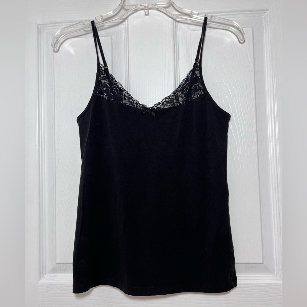 Lauren Ralph Lauren Black Lace-Trim Cotton Blend Camisole